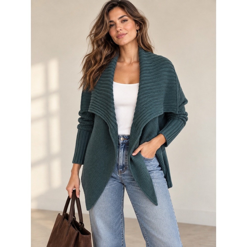 Max Mara Teal Wool Cashmere Draped Shrug Cardigan Sweater S Designer Skandi